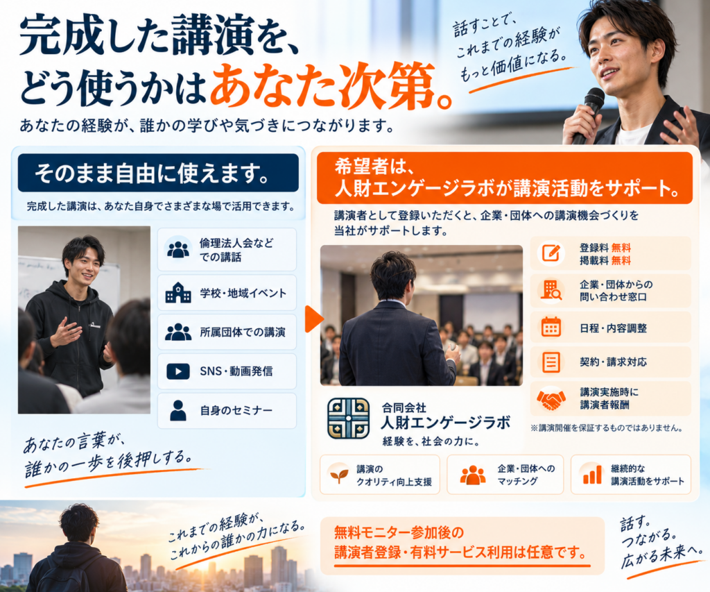 完成した講演をどう使うかは、あなた次第。