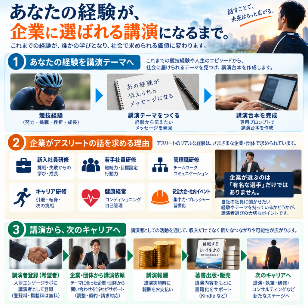 経験 → 講演 → 著書 → 仕事へ