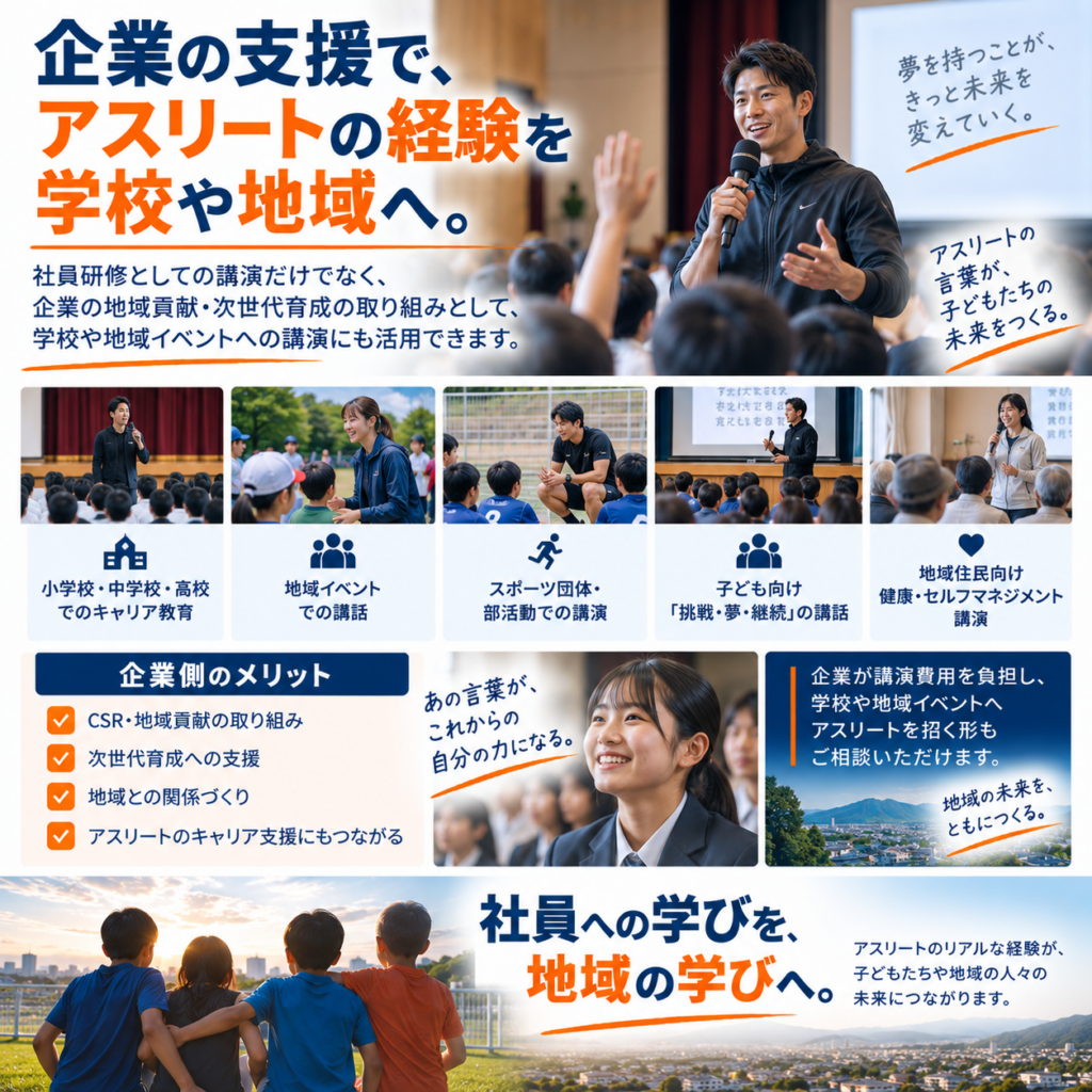 企業の支援で、アスリートの経験を学校や地域へ。